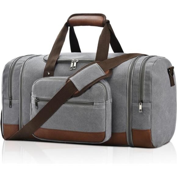 Mens Canvas Travel Duffel Bags, Grey - Picture 1 of 6